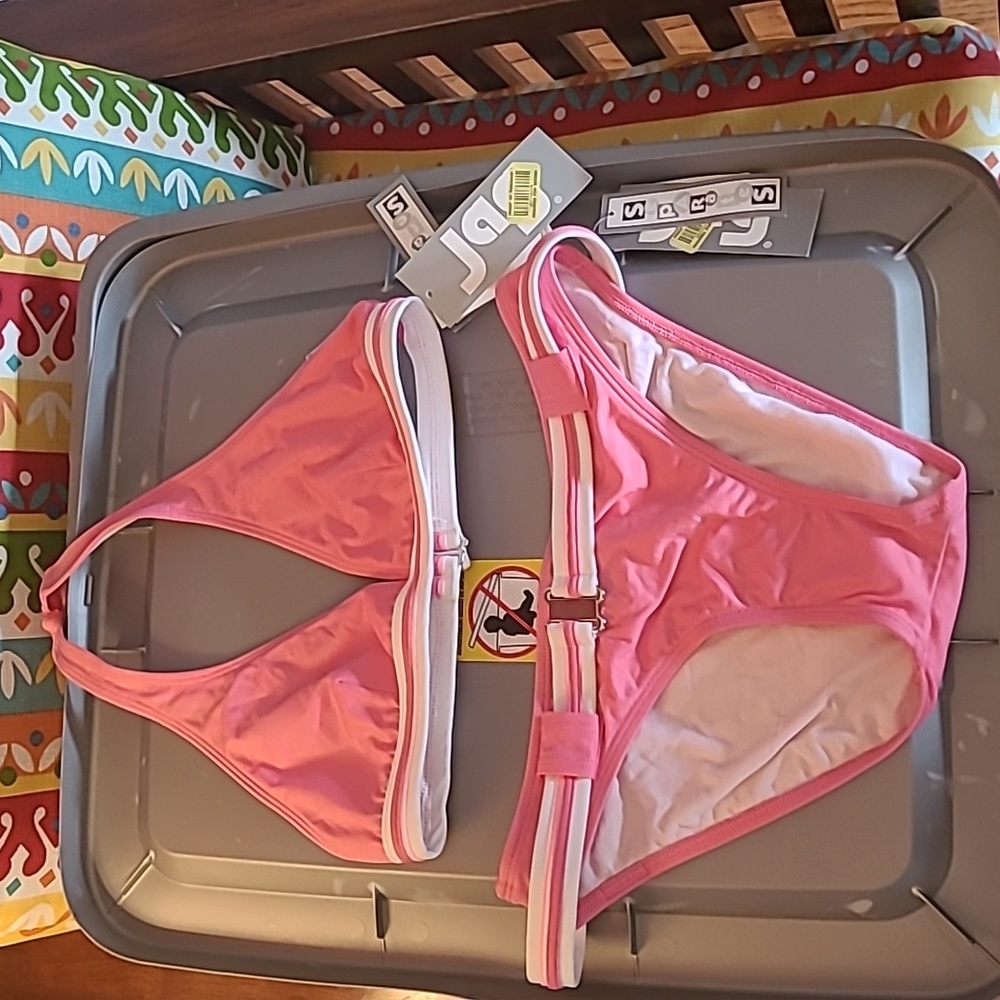 Jag Pink Bikini Set with Belted Bottoms, M